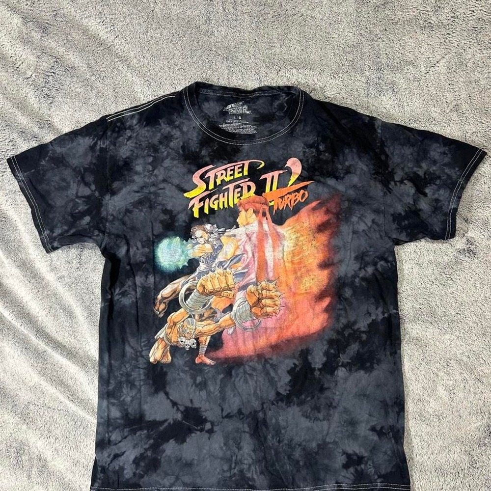Street Fighter II Turbo Black Tie Dye Graphic Tee Mens Large
